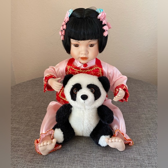 Mei Mei Porcelain Doll with stuffed Panda - Picture 1 of 10